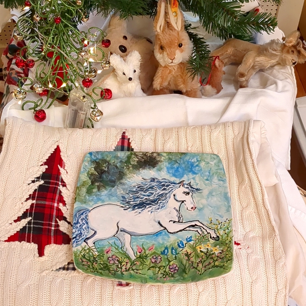 Handpainted Original signed Porcelain plate Horse one of a kind "Shadowfax"
